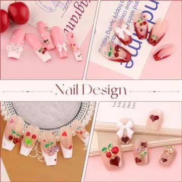 50Pcs 2 Sizes 3D Cherry Nail Charms, Pink + Red Shiny Cute Fruit Luxury Gems, Crystal Diamond Jewels Studs with Rhinestones for Nail Design, Nail Art Decoration Set for Acrylic Nails