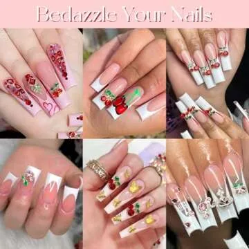 50Pcs 2 Sizes 3D Cherry Nail Charms, Pink + Red Shiny Cute Fruit Luxury Gems, Crystal Diamond Jewels Studs with Rhinestones for Nail Design, Nail Art Decoration Set for Acrylic Nails