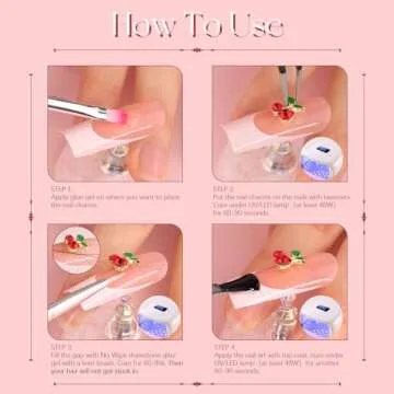 50Pcs 2 Sizes 3D Cherry Nail Charms, Pink + Red Shiny Cute Fruit Luxury Gems, Crystal Diamond Jewels Studs with Rhinestones for Nail Design, Nail Art Decoration Set for Acrylic Nails