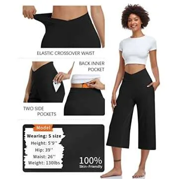 TARSE Women's Wide Leg Yoga Capris with Pockets