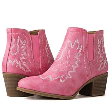 GLOBALWIN Women's Pink Cowboy Boots Western Style Comfortable Pull On Short Ankle Cowgirl Boots For ...