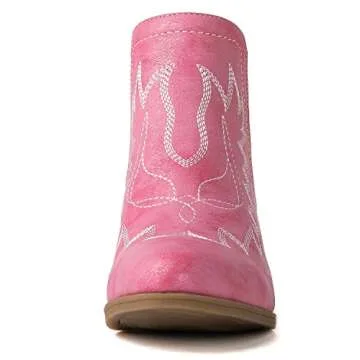 GLOBALWIN Women's Pink Cowboy Boots Western Style Comfortable Pull On Short Ankle Cowgirl Boots For Women Low Heel Size 8M