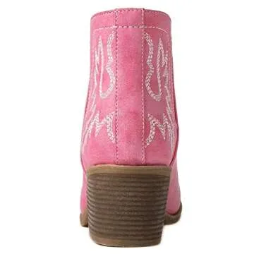 GLOBALWIN Women's Pink Cowboy Boots Western Style Comfortable Pull On Short Ankle Cowgirl Boots For Women Low Heel Size 8M
