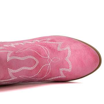 GLOBALWIN Women's Pink Cowboy Boots Western Style Comfortable Pull On Short Ankle Cowgirl Boots For Women Low Heel Size 8M