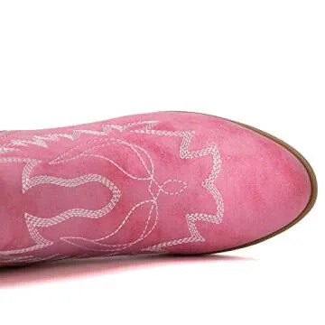 GLOBALWIN Women's Pink Cowboy Boots Western Style Comfortable Pull On Short Ankle Cowgirl Boots For Women Low Heel Size 8M