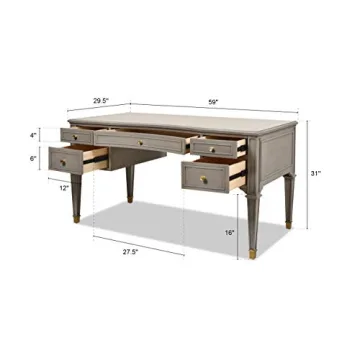 Elegant Dauphin Gold Accent Desk with 5 Drawers