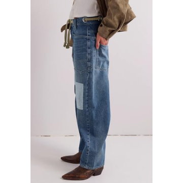 Baggy Barrel Horseshoe Jeans for Women - Stylish Comfort Blue