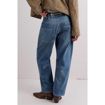 Baggy Barrel Horseshoe Jeans for Women - Stylish Comfort Blue