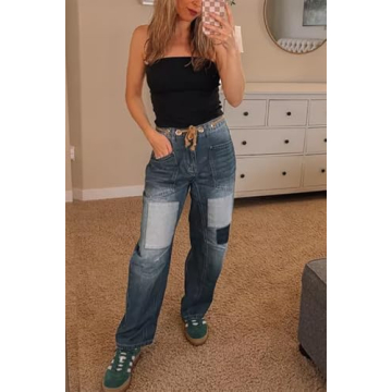 Baggy Barrel Horseshoe Jeans for Women - Stylish Comfort Blue