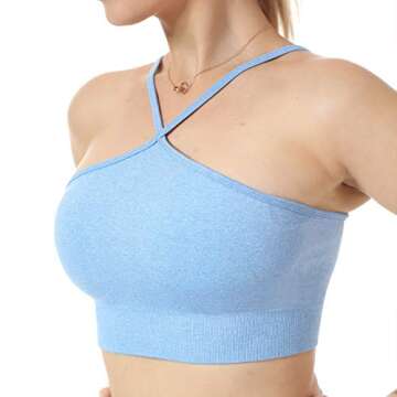 Nicytore Women's Seamless Yoga Crop Bra Top Adjustable Straps with Removable Padded Athletic Fitness Tank Top Blue