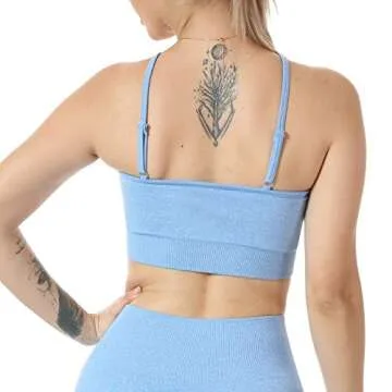 Nicytore Women's Seamless Yoga Crop Bra Top Adjustable Straps with Removable Padded Athletic Fitness Tank Top Blue