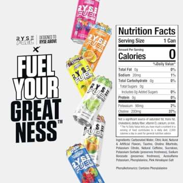 RYSE Up Supplements RYSE Fuel Sugar Free Energy Drink | Vegan Friendly, Gluten Free | 0-5 Calories |...