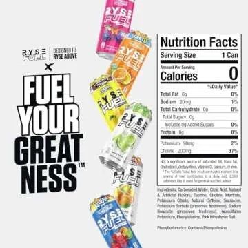 RYSE Up Supplements RYSE Fuel Sugar Free Energy Drink | Vegan Friendly, Gluten Free | 0-5 Calories |...