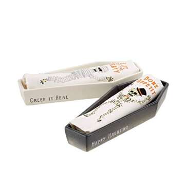 Mud Pie Coffin Cracker Dish and Towel Set of 2 (Gray), Towel 20" x 15" | Dish 1 1/2" x 10" x 4"