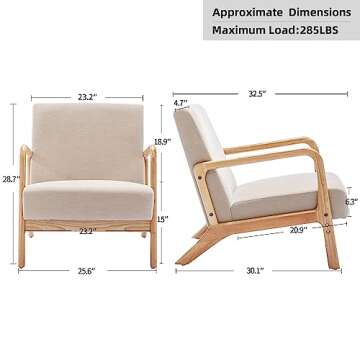 DUHOME Chenille Fabric Accent Chair for Living Room,Lounge Armchair with Solid Wood Frame,Reading Chair,Mid Century Bedroom Modern Chair(Camel)