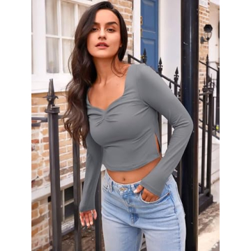 Trendy Queen Long Sleeve Crop Top Sweetheart Neck Style
