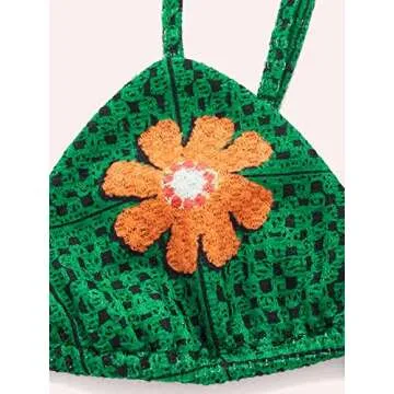 Verdusa Women's St Patrick's Day Outfits Floral Tie Backless Crop Top Cami and Split Side Skirt Set Dark Green S