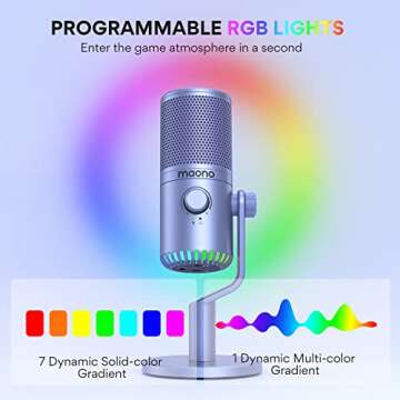 MAONO Gaming USB Microphone, Programmable Condenser Mic with RGB Lights, Mute, Gain, Zero Latency Monitoring, Volume for Streaming, Podcasting, Twitch, YouTube, Computer, PC, PS4, PS5, DM30