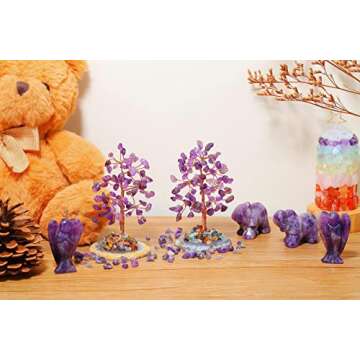 QINJIEJIE Amethyst Crystal Tree Natural Crystals Tree Copper Wire Feng Shui Energy Gemstone Purple H...