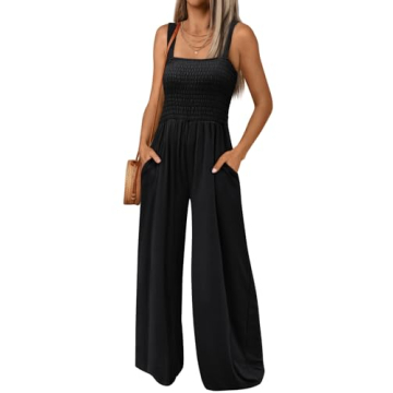 AUTMET Womens Jumpsuits Casual Jumpers Summer Rompers Sleeveless Loose High Waist Wide Leg Overalls ...
