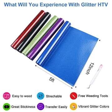 CAREGY Glitter HTV Heat Transfer Vinyl Bundle - 12 Rolls for All Cutting Machines