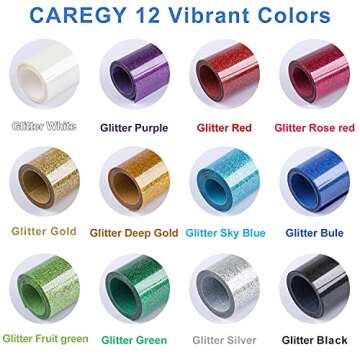 CAREGY Glitter HTV Heat Transfer Vinyl Bundle for All Crafts