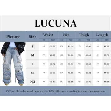 Lucuna Womens Cargo Pants Y2K High Waisted Baggy Jeans Flap Pocket Loose Denim Pants Streetwear