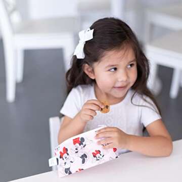 Bumkins Disney Reusable Snack Bags, for Kids School Lunch and for Adults Portion, Washable Fabric, Waterproof Cloth Zip Bag, Supplies Travel Pouch, Food-Safe, 2-pk Minnie Mouse Classic