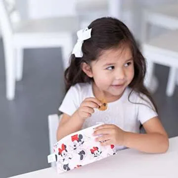 Bumkins Disney Reusable Snack Bags, for Kids School Lunch and for Adults Portion, Washable Fabric, Waterproof Cloth Zip Bag, Supplies Travel Pouch, Food-Safe, 2-pk Minnie Mouse Classic