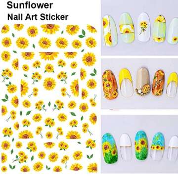 6 Sheets Daisy Nail Art Stickers Luxury Designer Nail Art Supplies 3D Self-Adhesive Nail Decals Sunf...