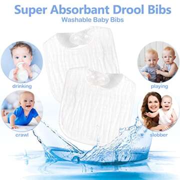 Zhanmai 20 Pack Muslin Baby Bibs Adjustable White Drool Bandana Bibs 6 Absorbent Layers for Newborn Baby Girl Boy Feeding, Drooling and Teething, Machine Washable