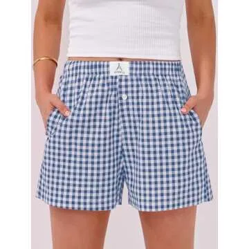 Soft and Stylish ANRABESS Summer Plaid Pajama Shorts with Pockets