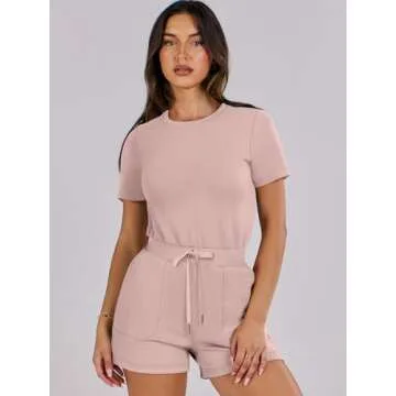 ANRABESS Women's Summer Casual Dressy Short Sleeve Tshirt One Piece Rompers Jumpsuit Beach Travel Vacation Outfits 2025 Pink Medium