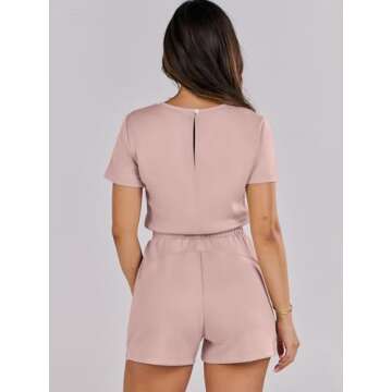 ANRABESS Women's Summer Casual Dressy Short Sleeve Tshirt One Piece Rompers Jumpsuit Beach Travel Vacation Outfits 2025 Pink Medium