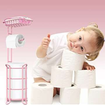 Pink Toilet Paper Holder Stand Tissue Holder for Bathroom Floor Standing Toilet Roll Dispenser Stora...