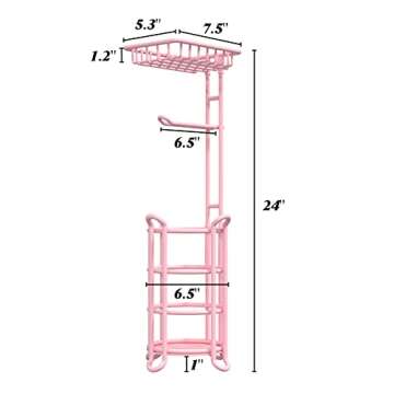 Pink Toilet Paper Holder Stand Tissue Holder for Bathroom Floor Standing Toilet Roll Dispenser Storage 4 Reserve Mega Rolls, Phone, Wipes