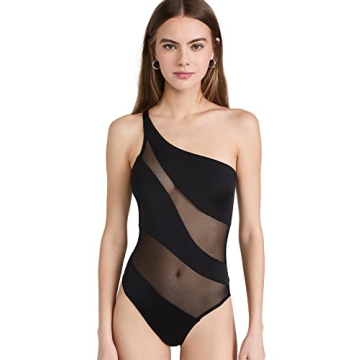 Norma Kamali Women's Snake Mesh One Piece Swimsuit, Elegant Black Design