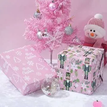 ZINTBIAL Festive Pink Xmas Wrapping Paper - Jumbo Sheets