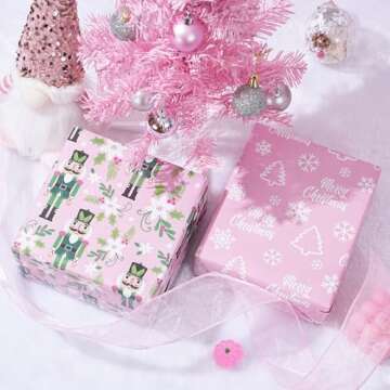 ZINTBIAL Festive Pink Xmas Wrapping Paper - Jumbo Sheets