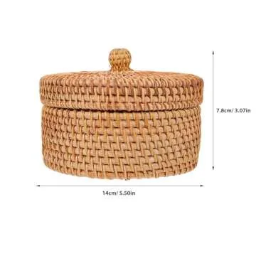 MAGICLULU 1pc Natural Rattan Desktop Storage Basket Round Rattan Woven Storage Basket Vintage Woven Storage Basket with Lid for Home Kitchen Desk Storage
