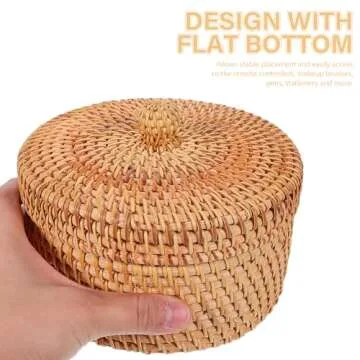 MAGICLULU 1pc Natural Rattan Desktop Storage Basket Round Rattan Woven Storage Basket Vintage Woven Storage Basket with Lid for Home Kitchen Desk Storage