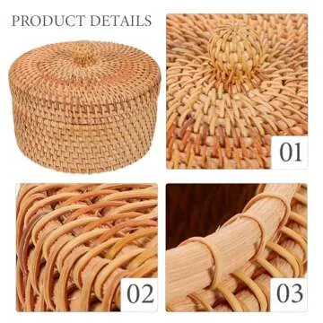 MAGICLULU 1pc Natural Rattan Desktop Storage Basket Round Rattan Woven Storage Basket Vintage Woven Storage Basket with Lid for Home Kitchen Desk Storage