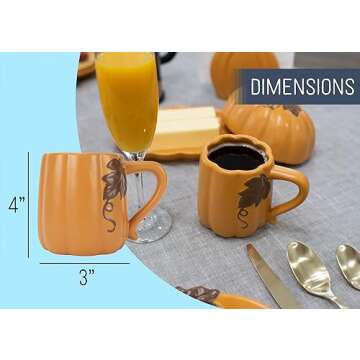 Nat & Jules Pumpkin Shaped 12 Ounce Ceramic Coffee Mugs - Set of 2 - Perfect for Halloween, Thanksgi...