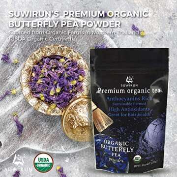 Suwirun Organic Butterfly Pea Powder 4oz | Non GMO Vegan Natural Food Coloring Organic Butterfly Pea Flower Tea Powder Blue Powder - Herbal Blue Butterfly Pea Tea Blue Butterfly Pea Flower Tea Powder