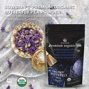 Suwirun Organic Butterfly Pea Powder 4oz | Non GMO Vegan Natural Food Coloring Organic Butterfly Pea Flower Tea Powder Blue Powder - Herbal Blue Butterfly Pea Tea Blue Butterfly Pea Flower Tea Powder