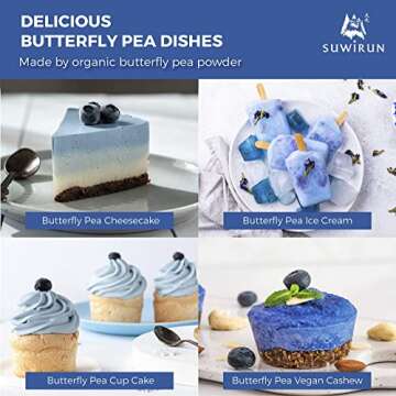 Suwirun Organic Butterfly Pea Powder 4oz | Non GMO Vegan Natural Food Coloring Organic Butterfly Pea Flower Tea Powder Blue Powder - Herbal Blue Butterfly Pea Tea Blue Butterfly Pea Flower Tea Powder