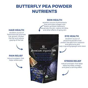 Suwirun Organic Butterfly Pea Powder 4oz | Non GMO Vegan Natural Food Coloring Organic Butterfly Pea Flower Tea Powder Blue Powder - Herbal Blue Butterfly Pea Tea Blue Butterfly Pea Flower Tea Powder