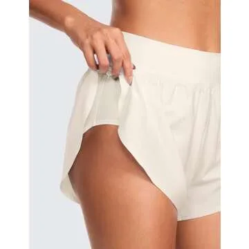 CRZ YOGA High Waisted Dolphin Athletic Running Shorts for Women 3" High Split Comfy Mesh Liner for Gym Workout Track White Apricot Medium
