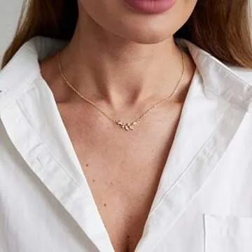 LEXODY Diamond Necklaces for Women Dainty Leaf Necklace 14k Gold Plated Layered CZ Moon Necklace Simple Diamond Choker Necklaces for Women Trendy Jewelry Gifts for Women