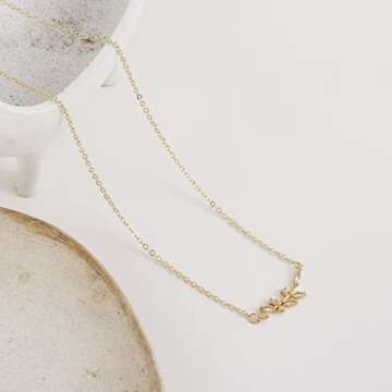 LEXODY Diamond Necklaces for Women Dainty Leaf Necklace 14k Gold Plated Layered CZ Moon Necklace Simple Diamond Choker Necklaces for Women Trendy Jewelry Gifts for Women